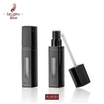 Square shaped empty 6ml liquid matte lipstick packaging/tube/container in black with a rectangular window and flat flocky brush