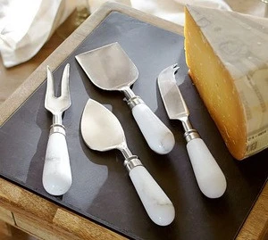 Stainless steel cheese knife fork set with marble handle