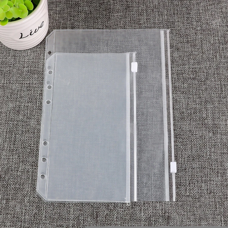 Standard A5 A6 Binder 6 Hole Pocket Document Bag Coin Bill Card Storage PVC Document Envelopes File Bags With Zipper