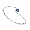 Sterling Silver with Natural London Blue Topaz Solitaire Bangle Bracelet-7.25&quot;