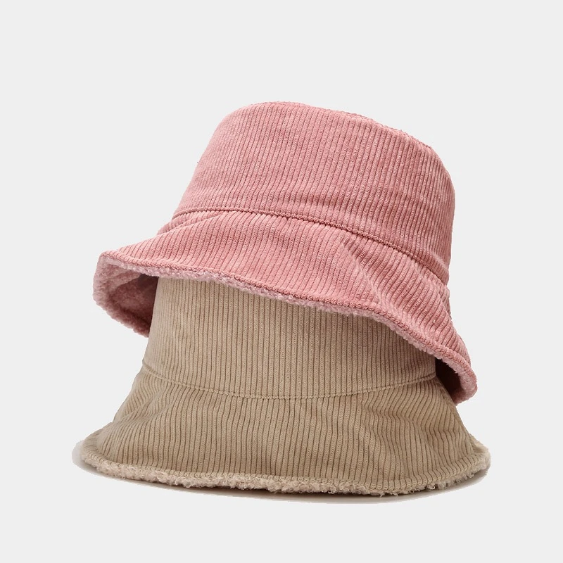 stock hot sale 2021 Winter Double-sided use Corduroy solid color Hip hop hat graffiti floppy Fisherman fluffy bucket hat