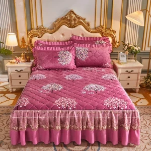 Summer Annes Floral Quilted Crystal Velvet Bed Skirt Set