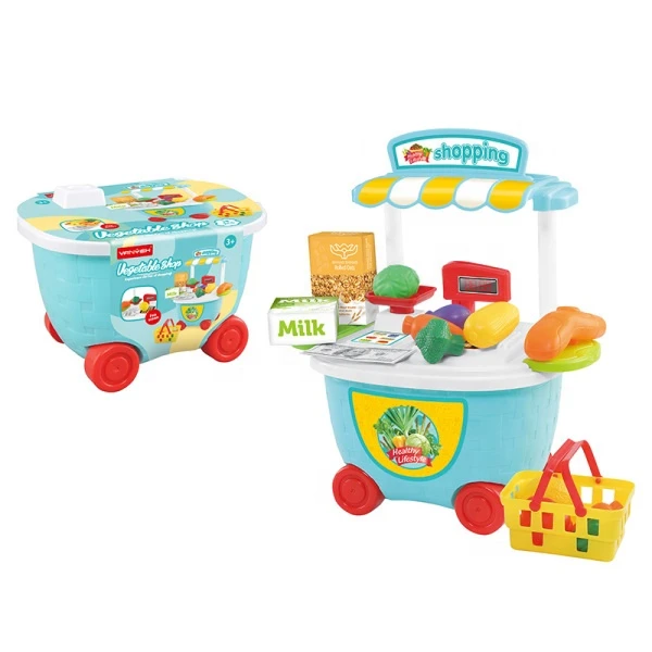 Supermarket set bucket cart pretend play toys playhouse toy simulation vegetable shop toy