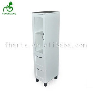 Tall narrow high gloss white wooden sideboard