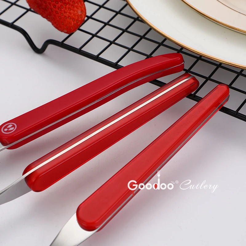 Top quality new design double color injection plastic handle stainless steel cutlery set