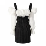 Tops Hign Fashionable Dresses Spring And Summer New Stripe Retro Two-piece One Shoulder Korean Fashion Dress