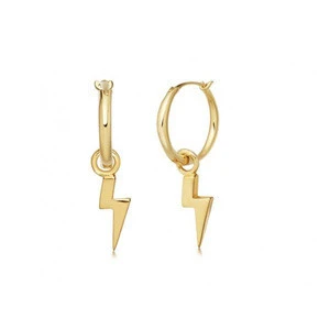 Trendy Women Stainless Steel 14K Gold Plated Mini Small Disc Hoop earrings Charm Lightning Bolt Earrings