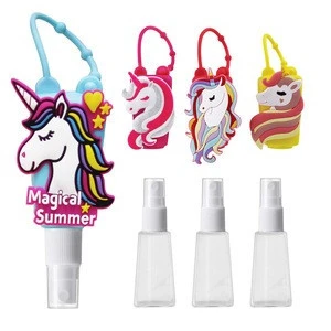 Unicorn kids empty spray bottles for hand sanitizer keychain holder carrier travel size unicorn spray bottle with silicone case