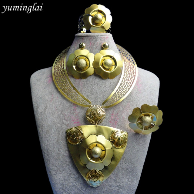 Buy Unique Design Big 24k Gold Plated Jewelry Sets Luxury Bridal ...