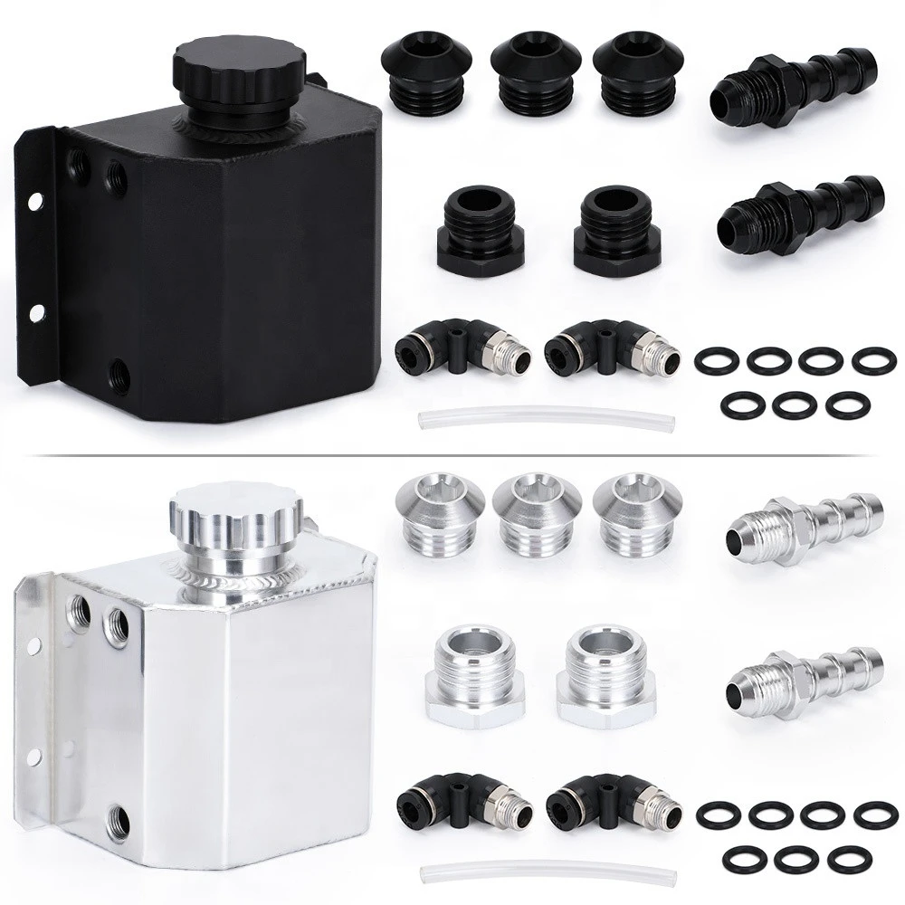 Universal 1L Aluminum Silver Oil Catch Can Reservoir Tank With Drain Plug Breather Oil Tank Fuel Tank