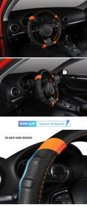 Universal 38cm Orange and Black Breathable and Non Slip Microfiber Leather Steering Wheel Cover Car Steering Wheel Cover