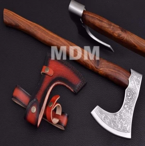 Viking Axe - Custom Handmade Stainless Steel Axe Gorgeous - Solid Rose Wood Handle with Leather Sheath