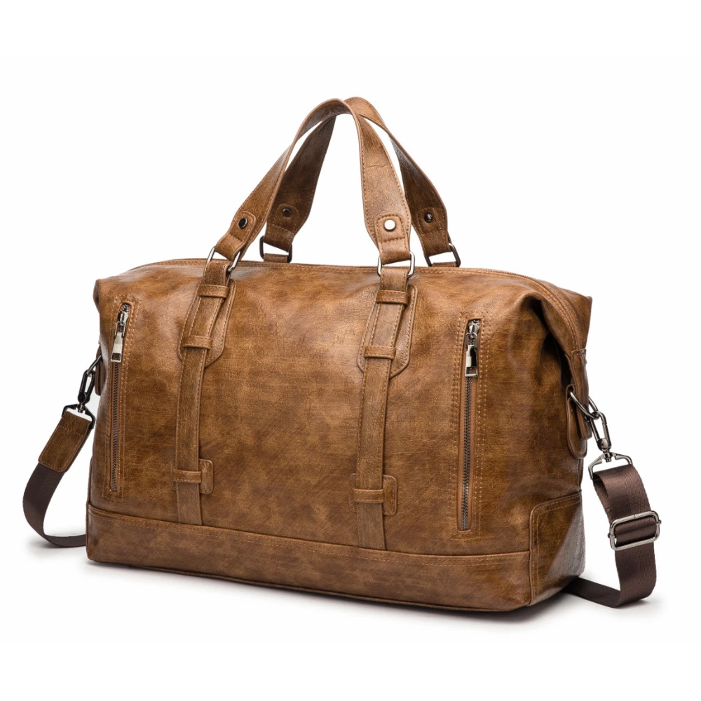 Vintage Brown Customized PU Leather Mens Travel Bag