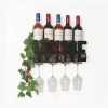 Wall Mounted Metal Wine Rack 4 Long Stem Glass Holder and Wine Cork Storage Wine