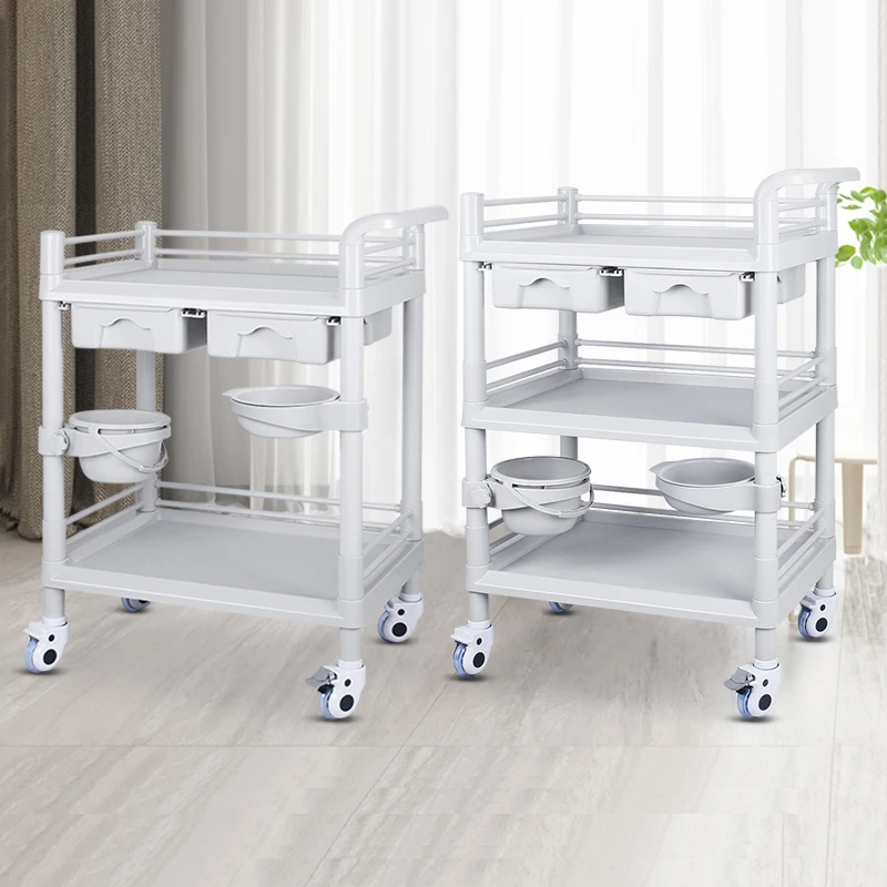 White ABS Hospital Medical Utility Trolley with Wheels and Drawer