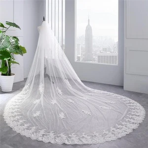 White long wedding veils 3500x3000mm polyester cathedral bridal veil