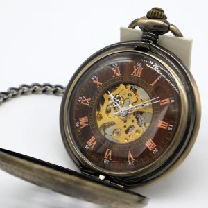 Wholesale Alloy Pocket Watch Necklace Women Quartz Chain Pocket Watches Men Vintage Mechanical Pocket Watch Wooden