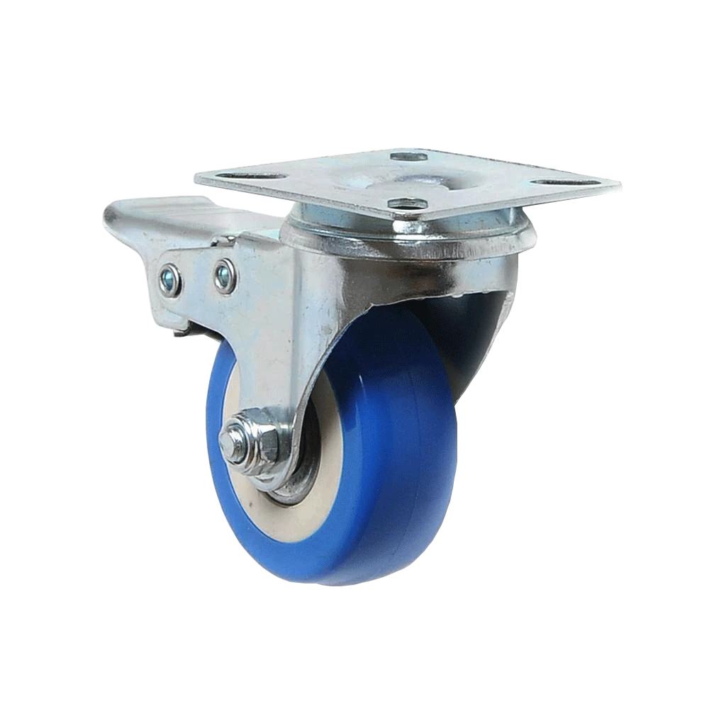 Wholesale Chinese Manufacture 2 Inch Mute Wear-resistant Blue PVC Flat Plate Swivel Caster Wheels With Brakes
