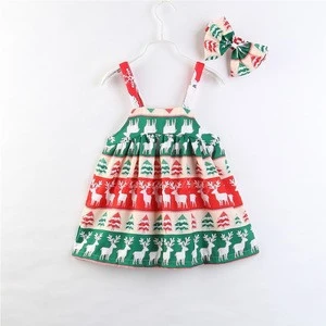 Wholesale Girls Frock Strip Dress Christmas Deer bow kid clothing