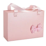 Wholesale Luxury light Foldable pink color bow tie drawer packaging box for bra/underwear/dress