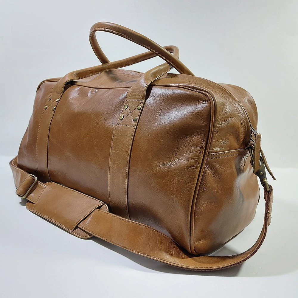 Wholesale Men&#x27;s Cowhide Weekend Luggage Bag Genuine Leather Waterproof Duffel Gym Sports Overnight Traveling Bag