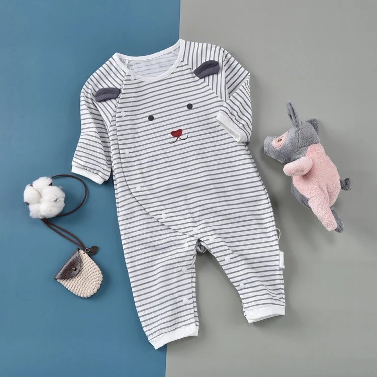 Wholesale OEM 100% Organic Cotton baby&#x27;s jumpsuit Boys and girls&#x27; crotch open clothes summer baby romper