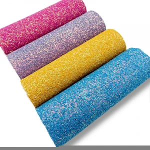 Wholesale Solid Color Chunky Glitter Sparking Faux Synthetic Leather Fabric Roll for Making Craft/Hair Bow/Wallpaper/Shoe