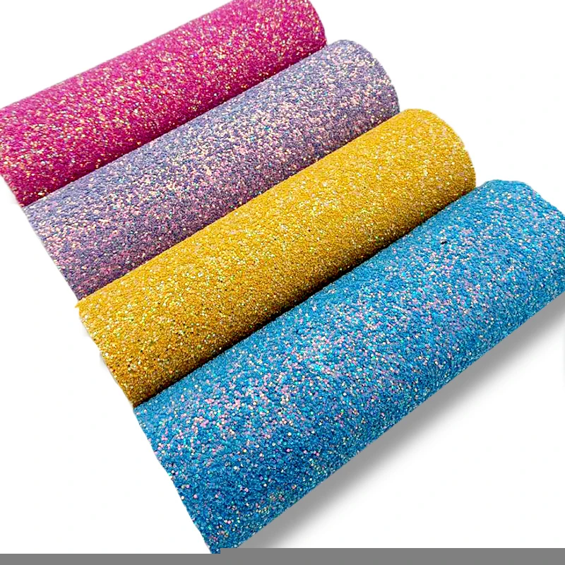 Wholesale Solid Color Chunky Glitter Sparking Faux Synthetic Leather Fabric Roll for Making Craft/Hair Bow/Wallpaper/Shoe