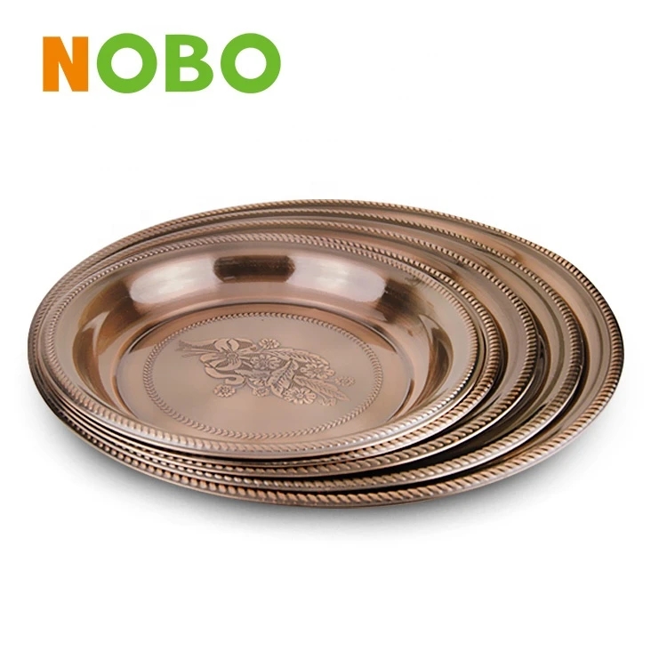 wholesale stainless steel round plate, indian copper tableware