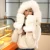 Import Winter Fashion Faux Fur Poms Warm Hats Custom Hats Imitation Fur Hat Scarf Gloves Three-piece Set from China