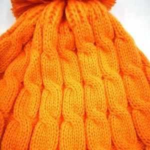 Women Custom patch winter puff ribbed beanies hat,Twist Top knit cap