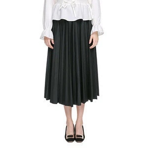 Women High Waist Long Pleated Black Skirt