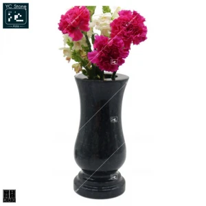 YC STONE ASIA: Granite Curved Vase, Absolute Black, OEM sizes, Vase en Granit, Vase silouhette en Pierre Naturelle Noir Abolu