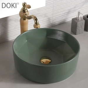 YL3413-16 Bathroom blackish dark green matt basin round above counter mount designed toilet hand wash art ceramic basin