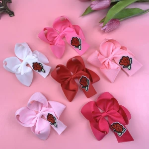 4'' valentine day rose hair bows clip colorful boutique lipstick hair clip for girl kids hair accessories