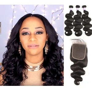 Top Quality SocoosoHairWig 3 Bundles 100% Virgin Human Hair with 6x6 Inches Natural Hairline Lace Closure on Sale