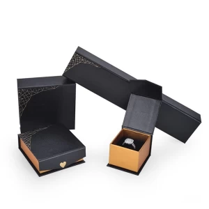 Elegant Black Jewelry Flip Paper Boxes with Gold Inside design Packaging