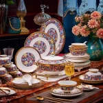 Porcelain Tableware Enamel Color Relief Gold