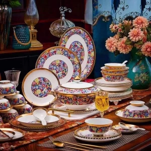 Porcelain Tableware Enamel Color Relief Gold