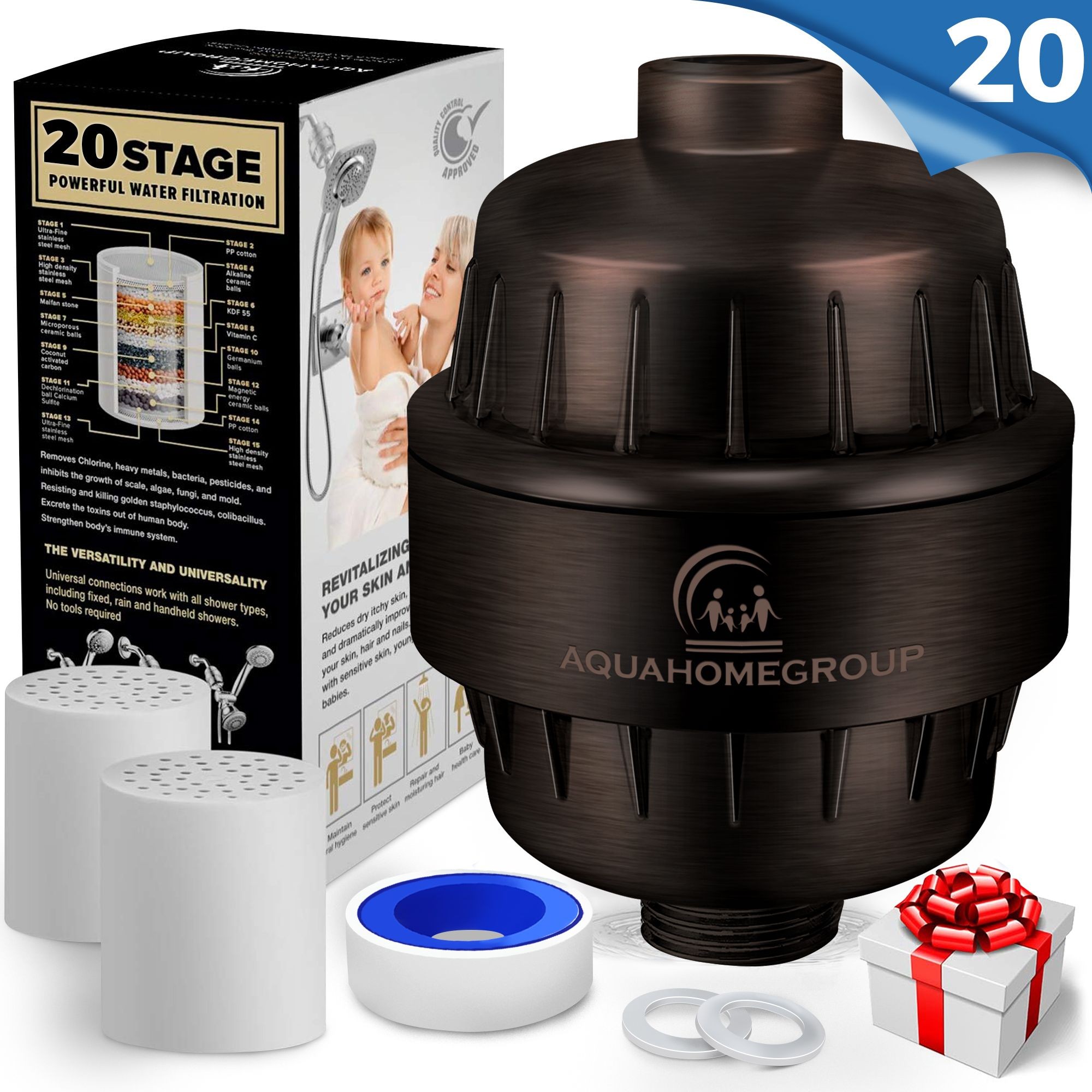 Buy Aquahomegroup 20 Stage Shower Filter With Vitamin C For Hard Water   0664175001670707666 Aquahomegroup 20 Sta .webp