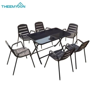 Garden Furniture Set 130cm Folding Rectangular Glass Table And 6 Chairs Patio Sunroom Lawn Furniture