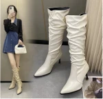 White Long High Retro Pile Boots for Women
