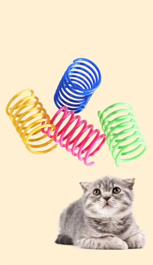 Factory direct Colorful Plastic Spring Cat Lightweight Compact Jumping Spring Cat Pet Interactive Movement Toys