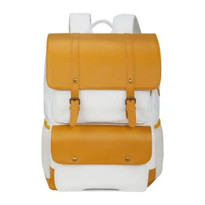 British Style Color-Block Student Backpack | Water-Resistant Polyester & PU Backpack