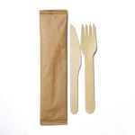 Disposable wooden fork and knife made in Vietnam individual packaging