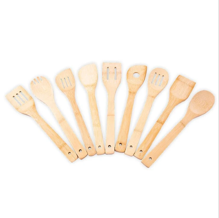 100% Bamboo Utensil Set - 8 Spoons and Spatulas 12 inch Cooking Utensil