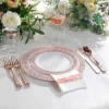 150pcs Wedding Rose Gold Lace Desgin Plastic Dinnerware+Sets