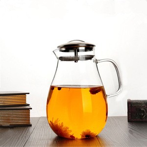 1.6L/54oz High Borosilicate Juice &amp; Tea Glass Water Pots with Stainless Steel Lid and Handle