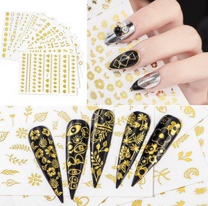 1pcs Bronzing Gold 3D Nail Sticker Decals Geometry Blooming Flower Tree Leaf Adhesive Slider Tip Manicure Decoration