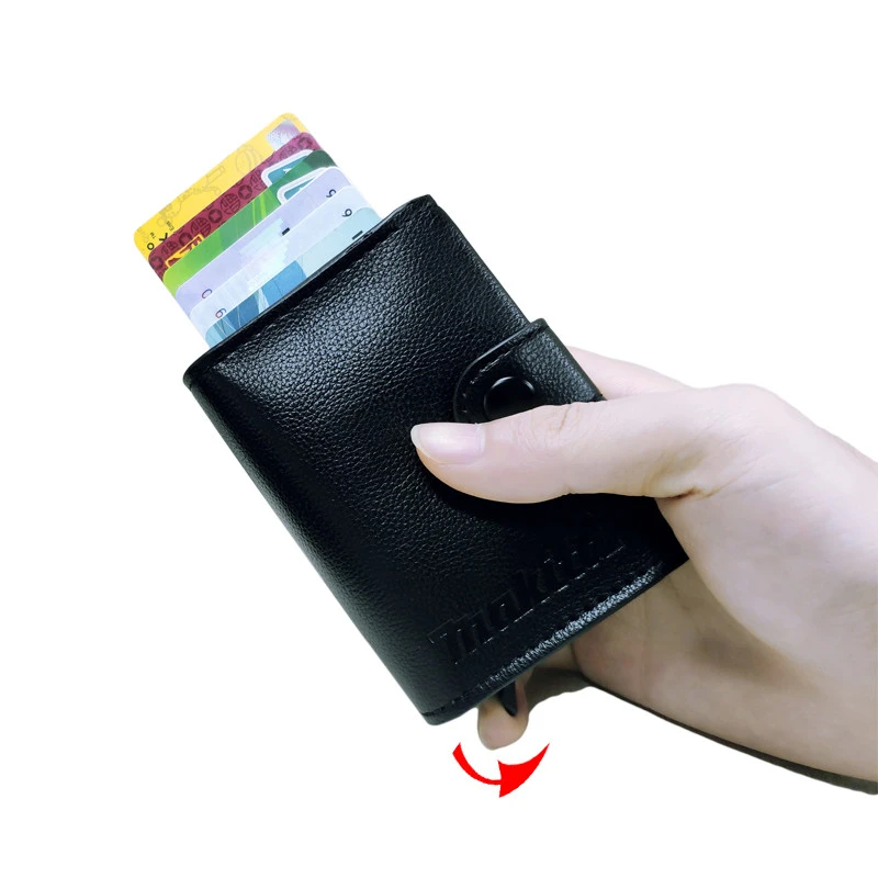 2020 Aluminum RFID Blocking Waterproof Business ID Metal Leather Mens Money Clip Wallet Credit Card Holder